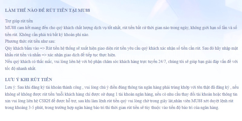 Cách rút tiền tại MU88